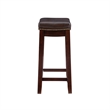 Linon Claridge Backless Counter Stool Faux Leather Nailhead Trim in Brown Wood