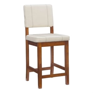 linon milano faux leather bar stool in walnut and cream