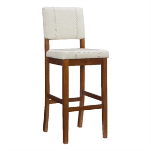 Linon Milano 30.5&quot Faux Leather & Wood Bar Stool in Cream/Walnut