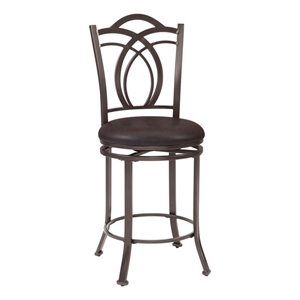 Linon Calif 24&quot Swivel Counter Stool Faux Leather Seat Metal Frame in Espresso