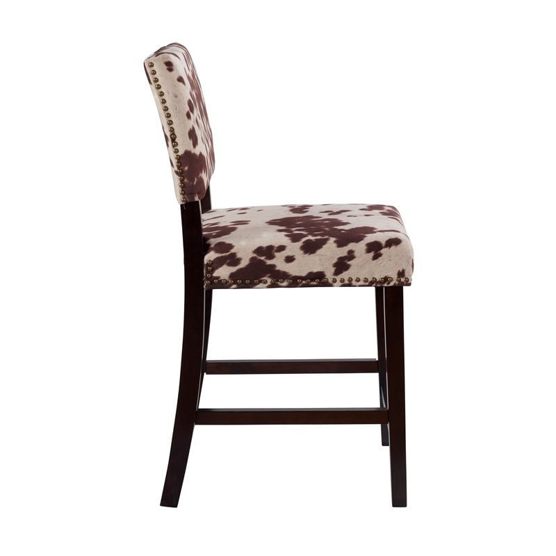 Linon Corey 24" Wood Cow Print Counter Stool in Brown 14060UDD01U