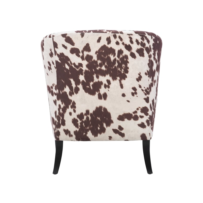 Linon Simon Wood Upholstered Cowprint Barrel Chair in Brown