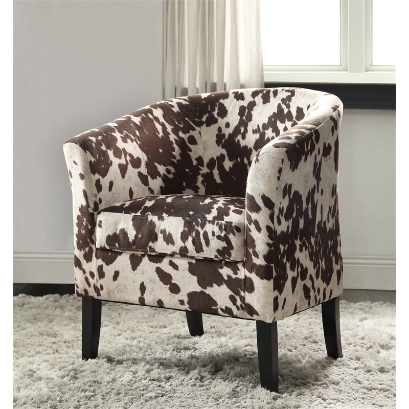 Linon Simon Wood Upholstered Cowprint Barrel Chair In Brown