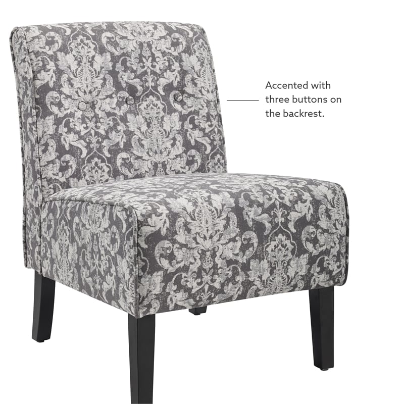 Linon Coco Damask Upholstered Tufted Accent Chair in Gray Patterned Fabric