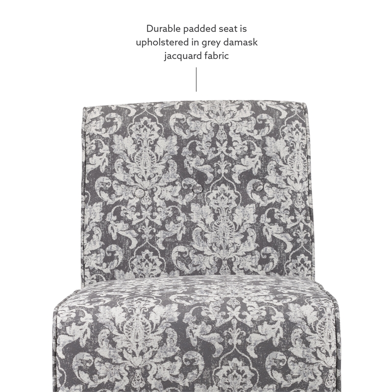 Linon Coco Damask Upholstered Tufted Accent Chair in Gray Patterned Fabric