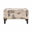 Linon Stephanie Botanical Wood Upholstered Storage Ottoman in Beige