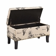 Linon Stephanie Botanical Wood Upholstered Storage Ottoman in Beige