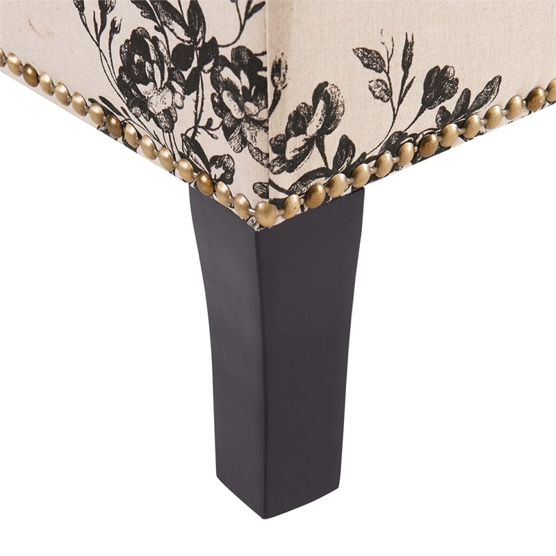 Linon Stephanie Botanical Wood Upholstered Storage Ottoman in Beige