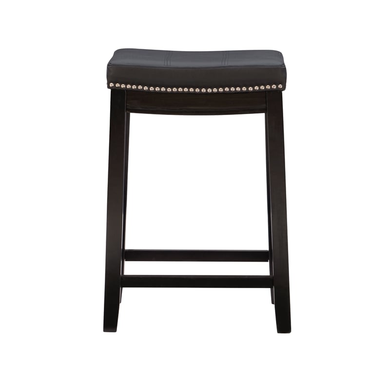 Linon Claridge Backless Counter Stool Nailhead Trim Faux Leather in Black Wood