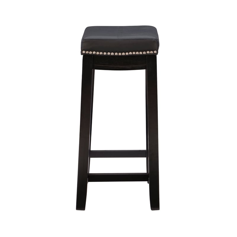 Linon Claridge Backless Counter Stool Nailhead Trim Faux Leather in Black Wood