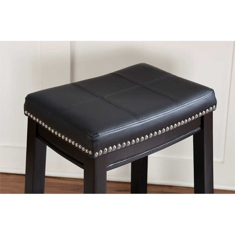 Linon Claridge Backless Counter Stool Nailhead Trim Faux Leather in Black Wood