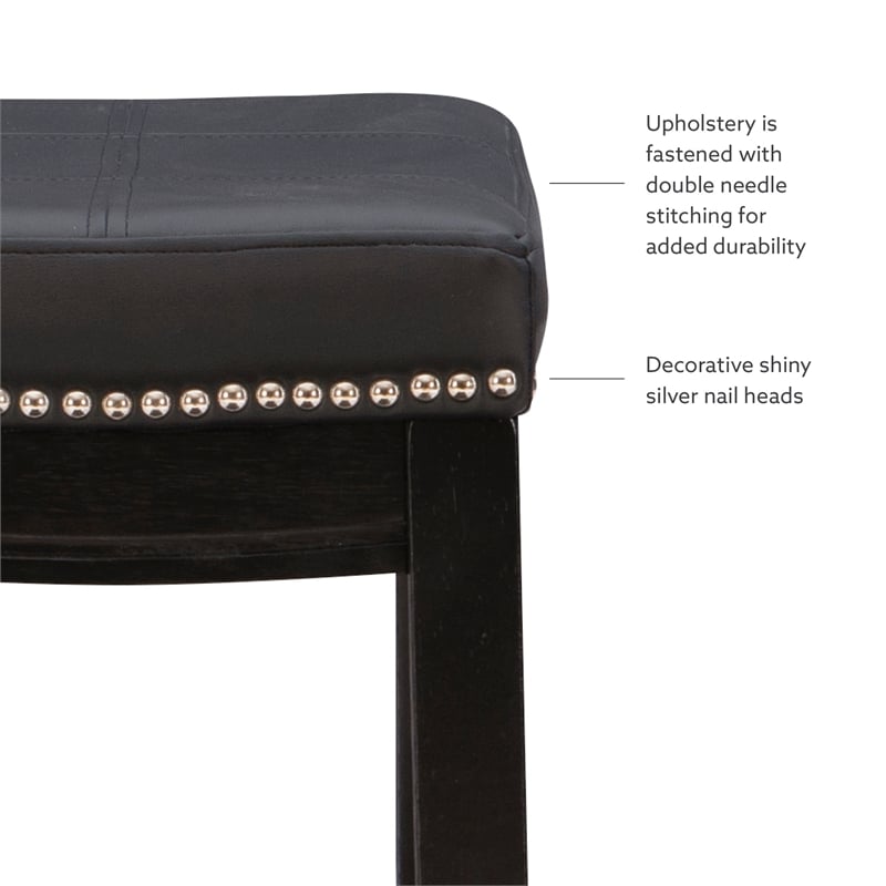 Linon Claridge Backless Counter Stool Nailhead Trim Faux Leather in Black Wood