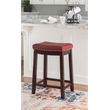Linon Claridge Backless Counter Stool Red Faux Leather Wood Frame in Dark Brown