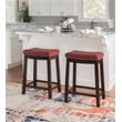 Linon Claridge Backless Counter Stool Red Faux Leather Wood Frame in Dark Brown