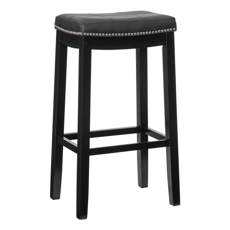 Linon Claridge Backless Bar Stool Black Faux Leather Wood Frame in Black Finish