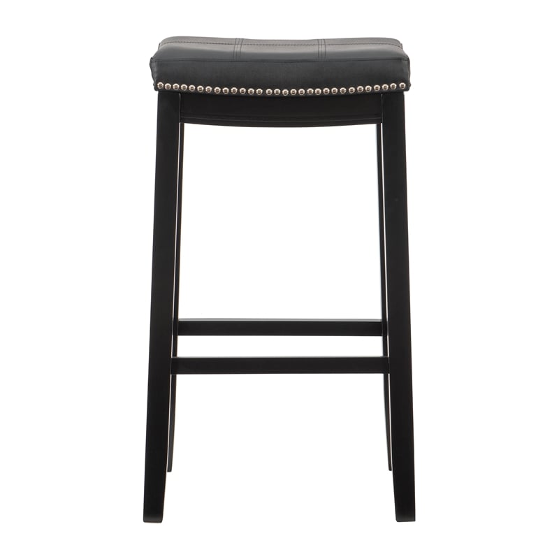 Linon Claridge Backless Bar Stool Black Faux Leather Wood Frame in Black Finish
