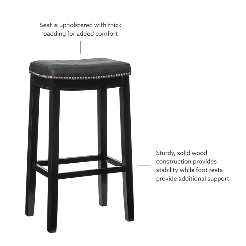 Linon Claridge Backless Bar Stool Black Faux Leather Wood Frame in Black Finish