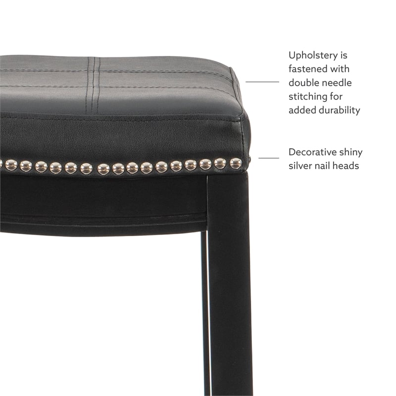 Linon Claridge Backless Bar Stool Black Faux Leather Wood Frame in Black Finish