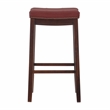 Linon Claridge Backless Bar Stool Red Faux Leather Wood Frame in Dark Brown