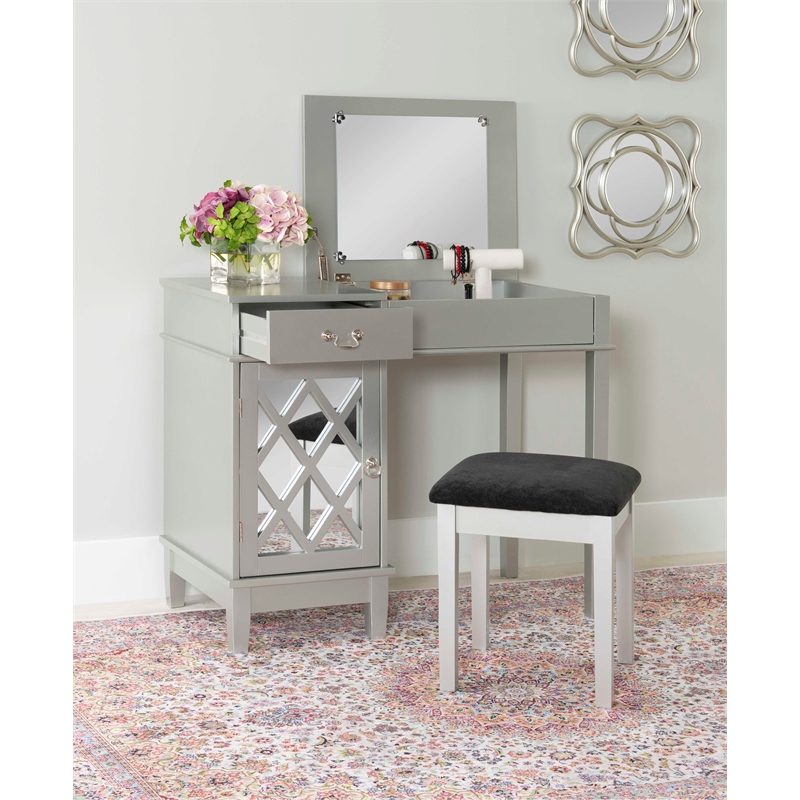 Linon Lattice Vanity Set in Silver Gray 58036SIL01KDU