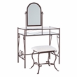 Linon Clarisse Metal & Glass Vanity & Padded Stool Set Arched Mirror in Bronze