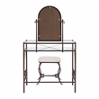 Linon Clarisse Metal & Glass Vanity & Padded Stool Set Arched Mirror in Bronze