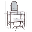 Linon Clarisse Metal & Glass Vanity & Padded Stool Set Arched Mirror in Bronze