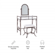 Linon Clarisse Metal & Glass Vanity & Padded Stool Set Arched Mirror in Bronze