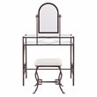 Linon Clarisse Metal & Glass Vanity & Padded Stool Set Arched Mirror in Bronze