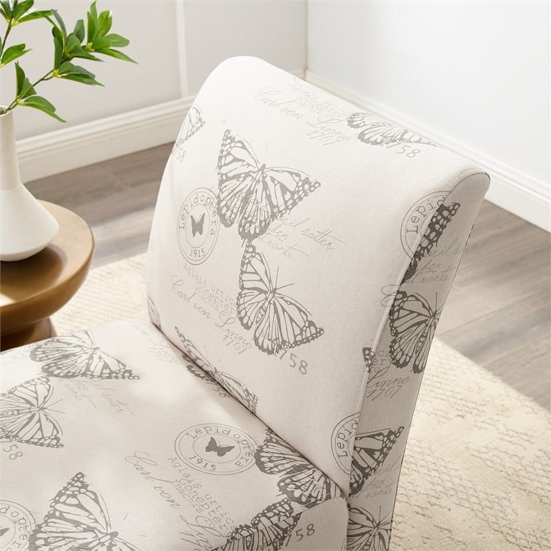 Linon Lily Butterfly Wood Upholstered Slipper Chair in Gray