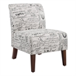 Linon Lily Upholstered Armless Accent Chair in Cream/Black Script Printed Fabric