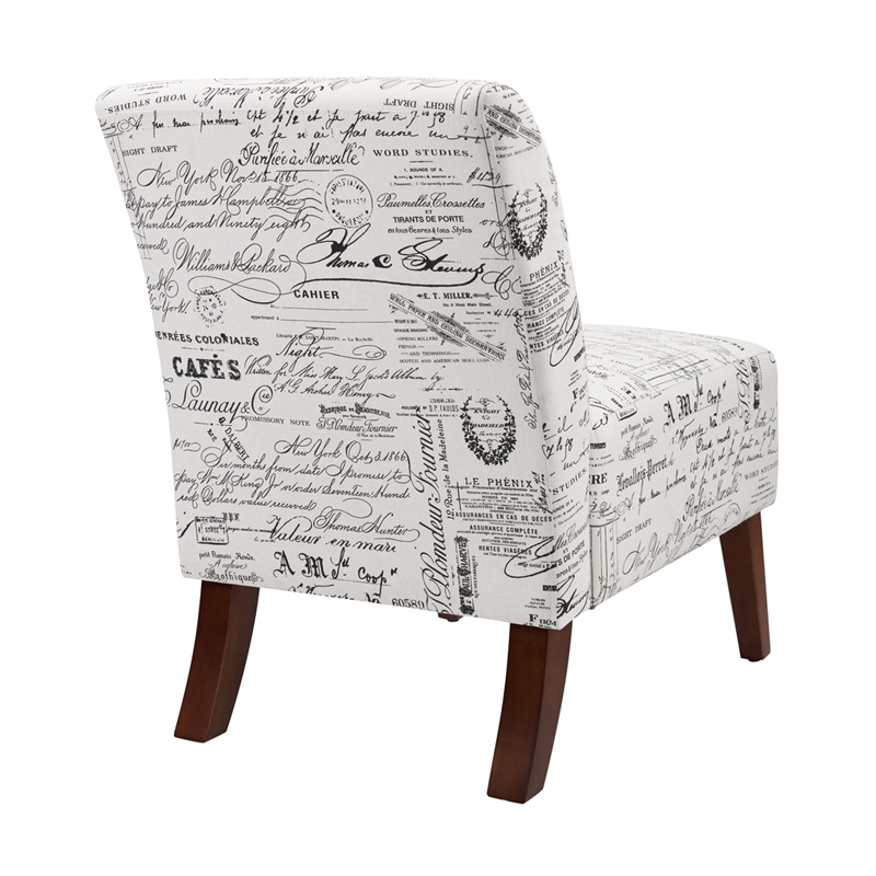 Linon Lily Upholstered Armless Accent Chair in Cream/Black Script Printed Fabric