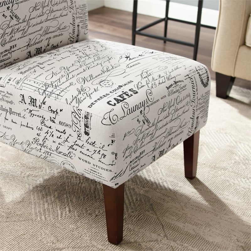 Linon Lily Script Wood Upholstered Chair in Beige