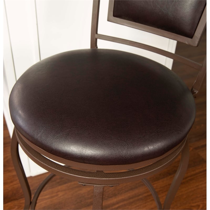 Linon Townsend Metal Adjustable Height Stools Set of 3 in Dk Brown Faux Leather