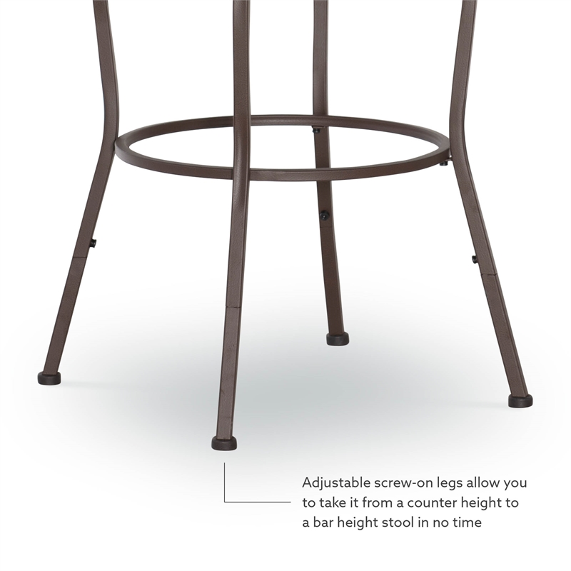 Linon Townsend Metal Adjustable Height Stools Set of 3 in Dk Brown Faux Leather