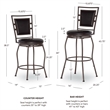 Linon Townsend Metal Adjustable Height Stools Set of 3 in Dk Brown Faux Leather