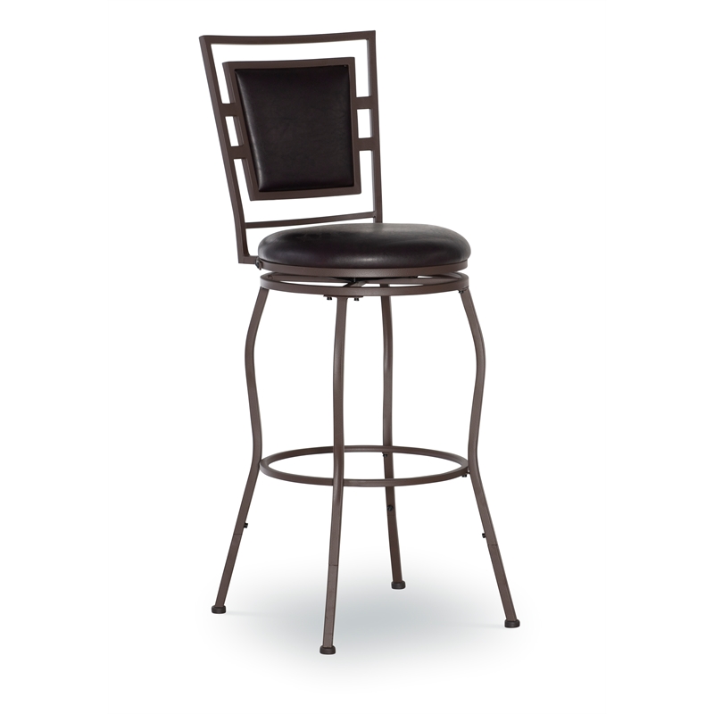 Linon Townsend Metal Adjustable Height Stools Set of 3 in Dk Brown Faux Leather