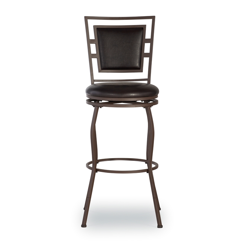 Linon Townsend Metal Adjustable Height Stools Set of 3 in Dk Brown Faux Leather