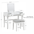 Linon Angela Wood Vanity & Padded Beige Stool 2 Drawers Flip Up Mirror in White