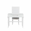 Linon Angela Wood Vanity & Padded Beige Stool 2 Drawers Flip Up Mirror in White