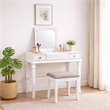 Linon Angela Wood Vanity & Padded Beige Stool 2 Drawers Flip Up Mirror in White