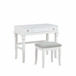 Linon Angela Wood Vanity & Padded Beige Stool 2 Drawers Flip Up Mirror in White