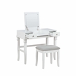 Linon Angela Wood Vanity & Padded Beige Stool 2 Drawers Flip Up Mirror in White