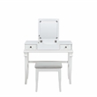 Linon Angela Wood Vanity & Padded Beige Stool 2 Drawers Flip Up Mirror in White