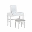 Linon Angela Wood Vanity & Padded Beige Stool 2 Drawers Flip Up Mirror in White