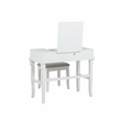 Linon Angela Wood Vanity & Padded Beige Stool 2 Drawers Flip Up Mirror in White