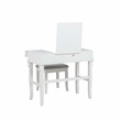 Linon Angela Wood Vanity & Padded Beige Stool 2 Drawers Flip Up Mirror in White