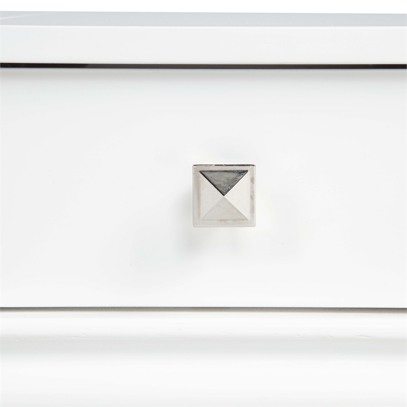 Linon Angela Wood Vanity & Padded Beige Stool 2 Drawers Flip Up Mirror in White