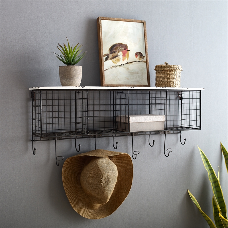 Linon Four Cubby Metal Wall Shelf in White Cymax Business