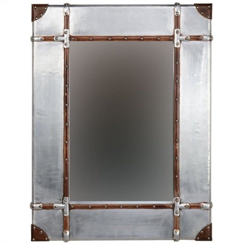 Linon Aluminum Framed Wall Large Mirror in Silver and Brown   AMMMIR224X321